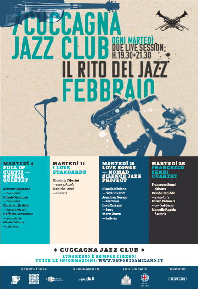 “Il rito del jazz” alla Cascina Cuccagna di Milano dal 4 al 25 febbraio con l’Østrik Quintet, Nicoletta Tiberini & Daniele Pozzi,  il Nomad Silence e il quartetto di Francesco Sensi